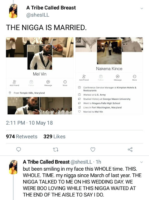  "We were booloving on his wedding day!"- Lady finds out her boyfriend of one year is married and calls him out on Twitter