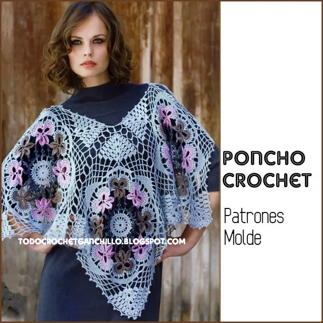 moldes y patrones de poncho tejido al crochet 