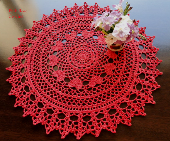 Pink Rose Crochet: Valentine Ring of Hearts Doily