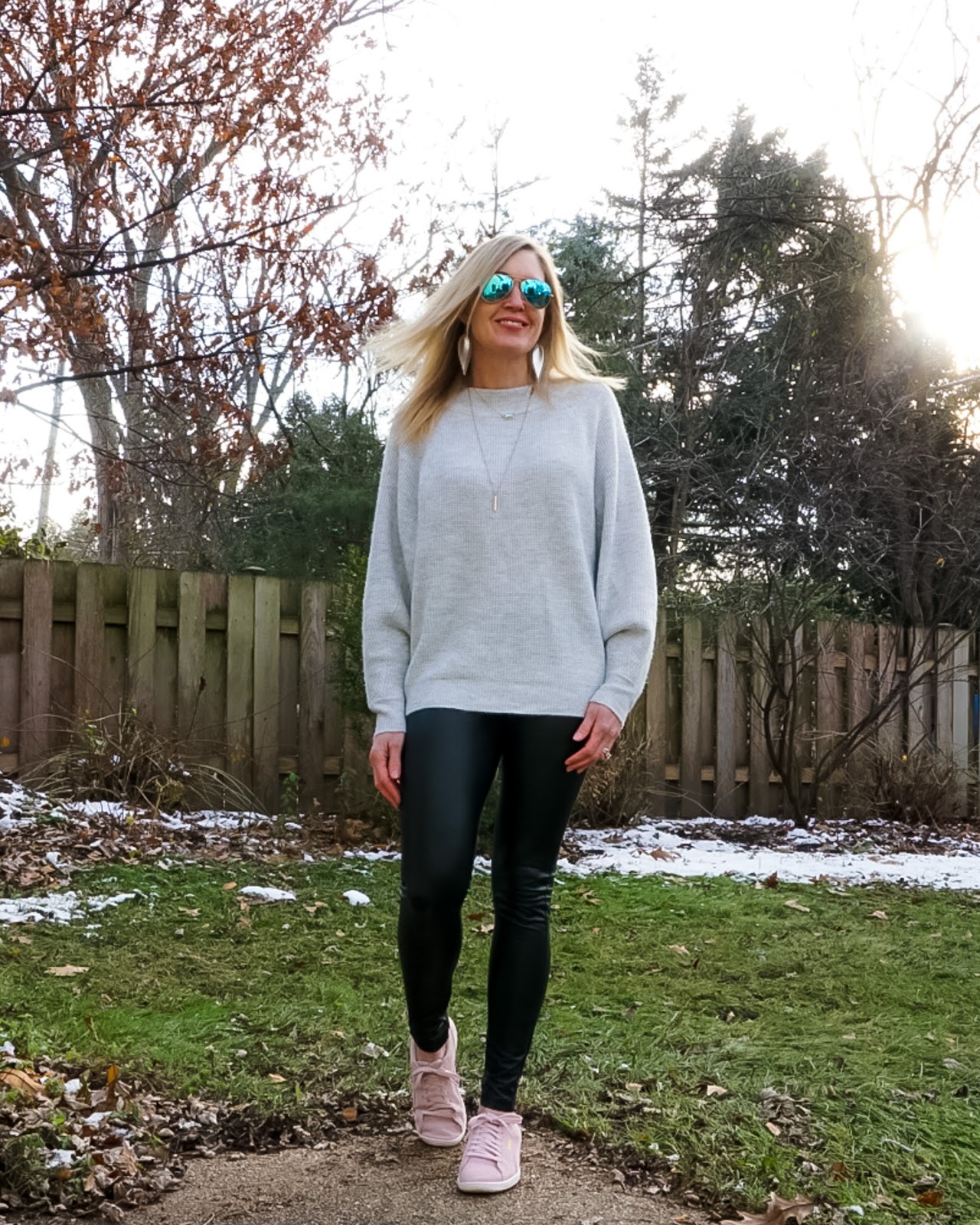 Faux Leather Leggings + Sneakers - Doused in Pink