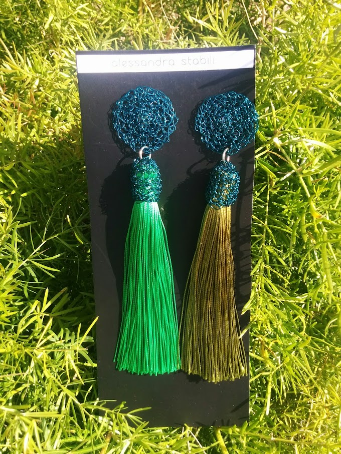 Green tassel earrings