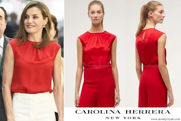 Queen Letizia wore Carolina Herrera Silk Sleeveless Top