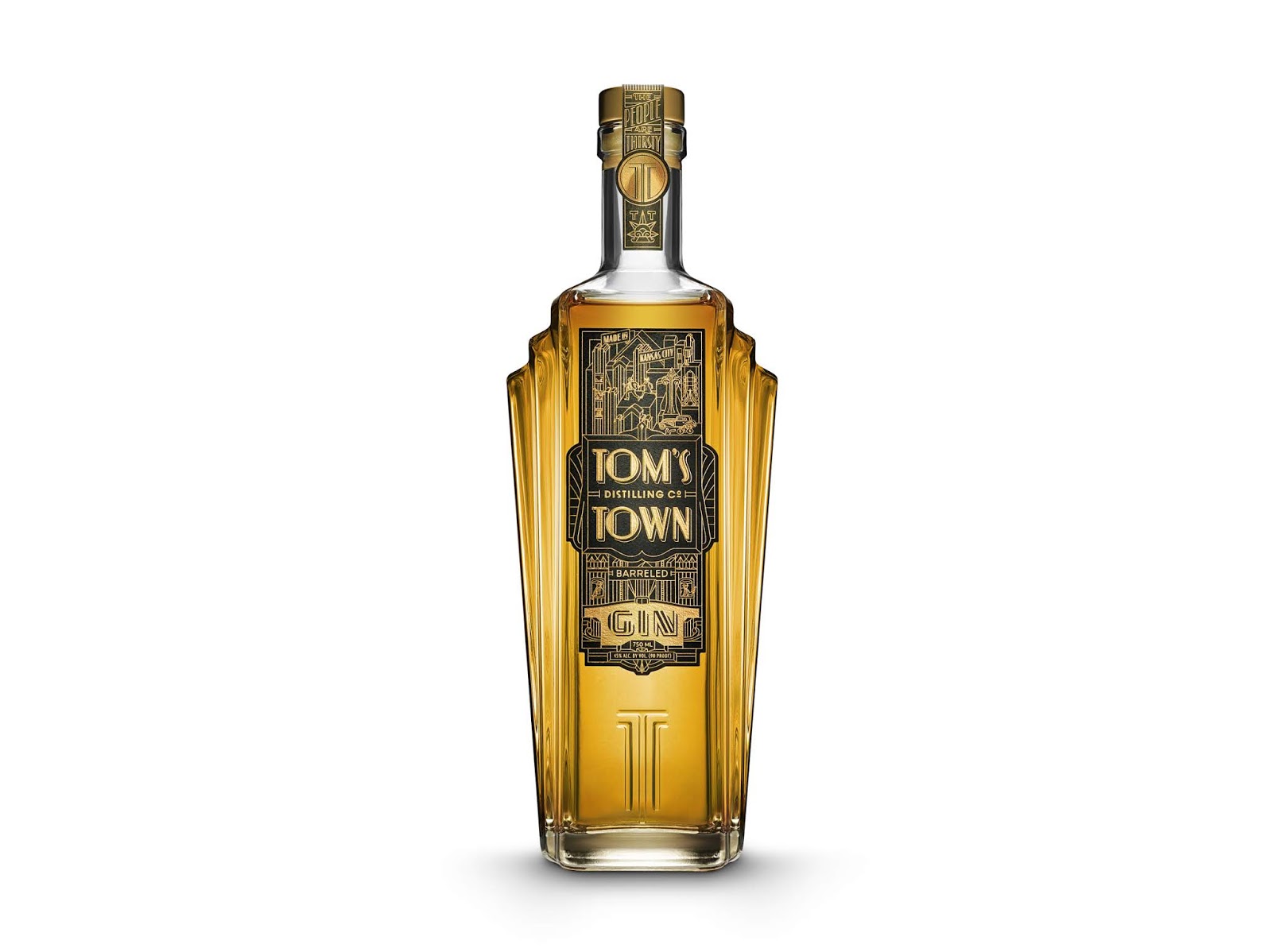 Custom Art Deco Bottle Design for Tom’s Town Packaging Of The World
