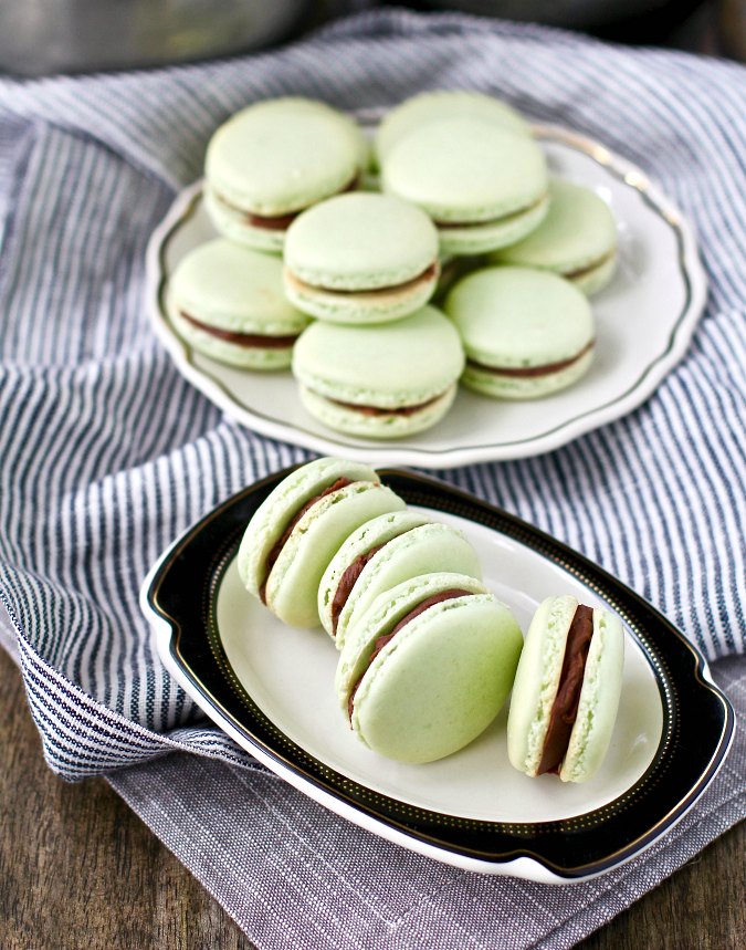 mint chocolate French macarons with a chocolate mint butter cream