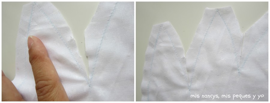 mis nancys, mis peques y yo, tutorial DIY cojín con forma de estrella de Navidad, cortar esquinas metidas hacia dentro