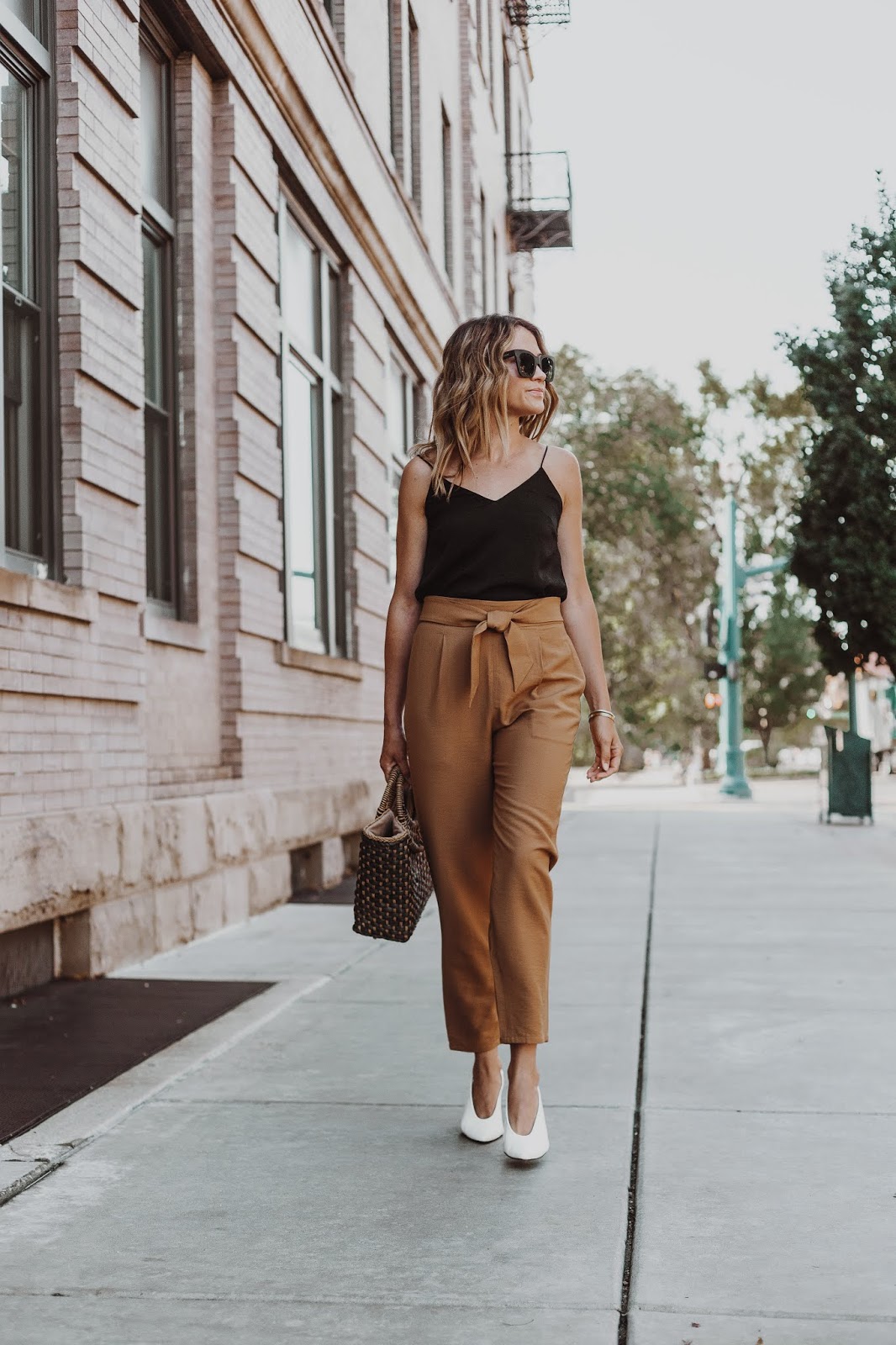 Navy Blue Pants - Paperbag Wide Leg Pants - Waist Tie Pants