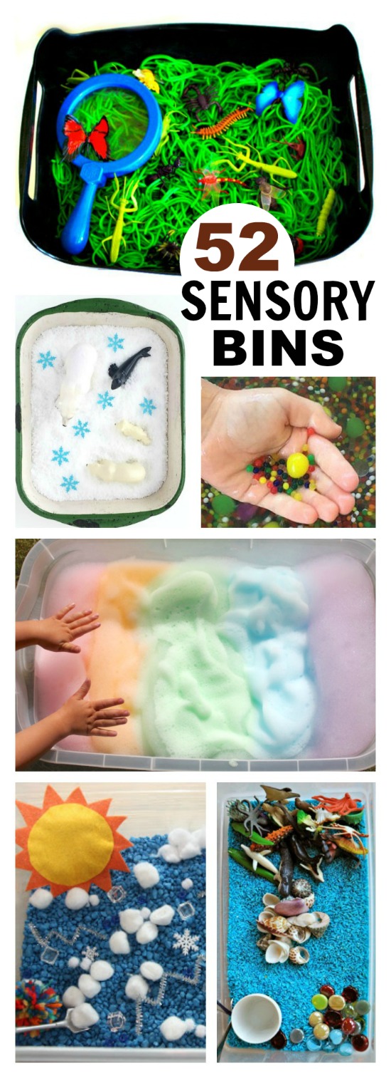 52 MUST-TRY SENSORY BINS FOR KIDS.  Great ideas here!!