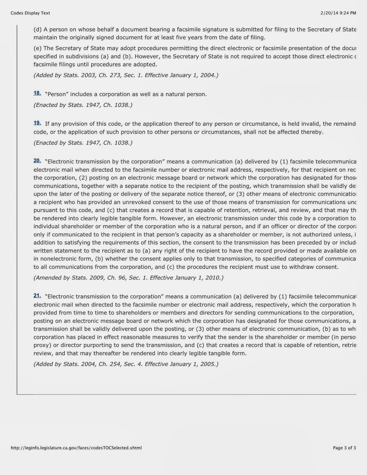 DEAN FADLER CALIFORNIA CORPORATIONS CODE BLOG PROVISIONS