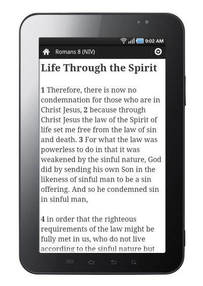 Romans 8 displayed in the YouVersion Bible App