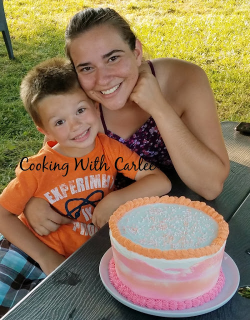 layered cookie cake frosted with watercolor buttercream