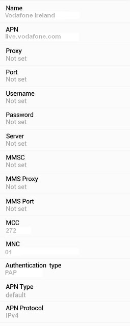 Vodafone Ireland APN Settings for Android Galaxy HTC
