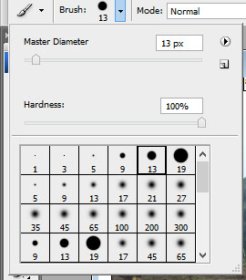 Pilih master diameter dengan ukuran 13 px Pilih master diameter dengan ukuran 13 px