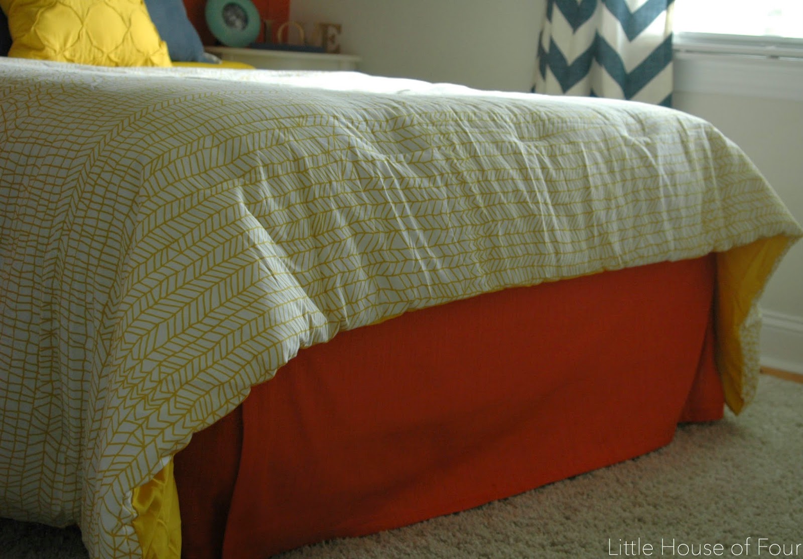 Coral colored bedskirt