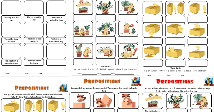 Preposition of place worksheets (PDF)