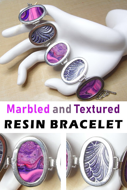 Yummy texture and pretty swirls are a perfect combination in this oval resin bracelet.