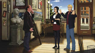 Charles Cecil junto a los protagonistas de Broken Sword Charles Cecil junto a los protagonistas de Broken Sword