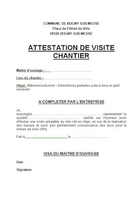 Modèles d'attestation de visite chantier BTP