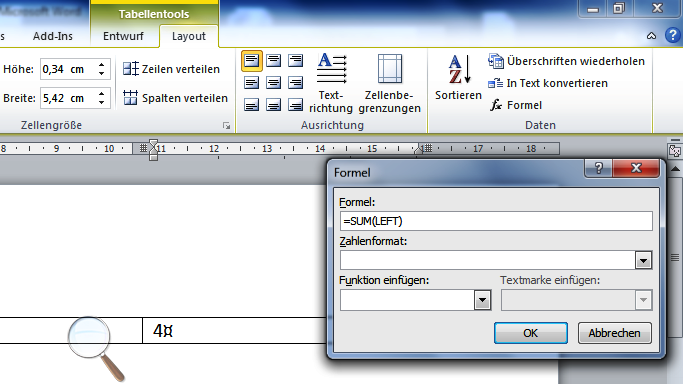 Word Rechnen In Tabellen Rechnen in einer Word Tabelle
