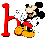 Alfabeto de Mickey Mouse en diferentes posturas y vestuarios h.
