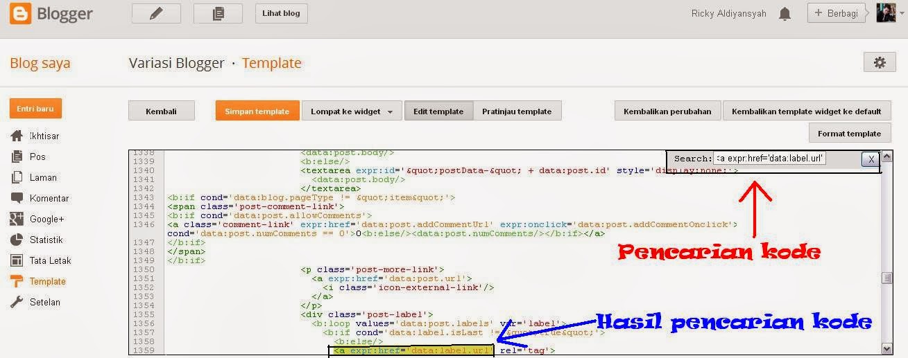 Cara Mencari Kode Script di Edit HTML Template Blogger Updates