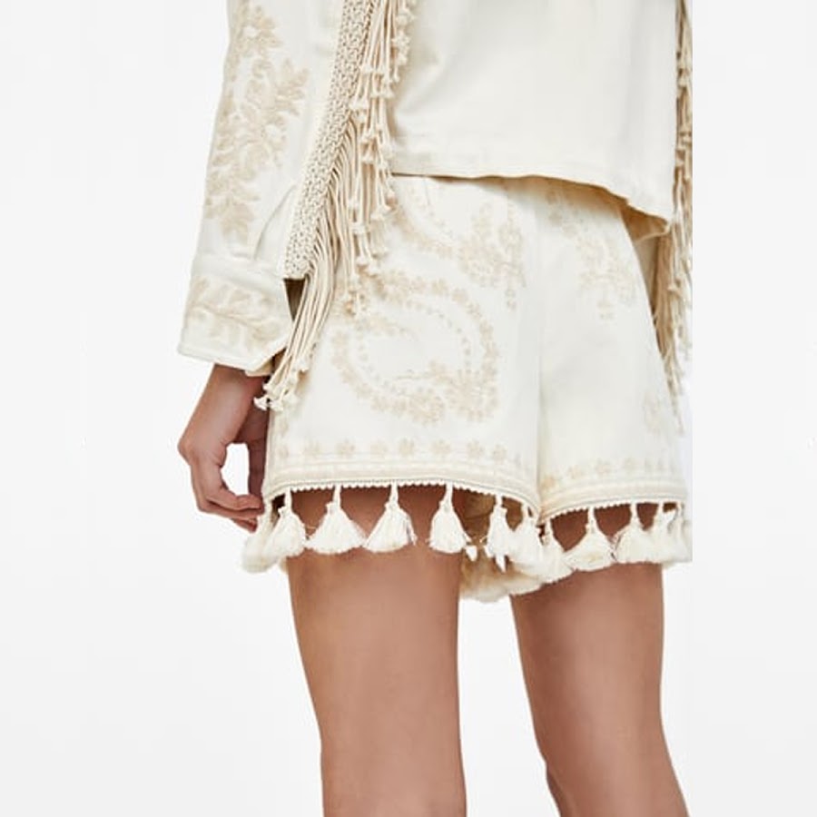 short bordado borlas