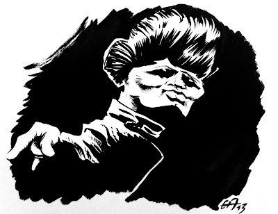 Caricature rapide encre de Chine James Brown par Guillaume Néel