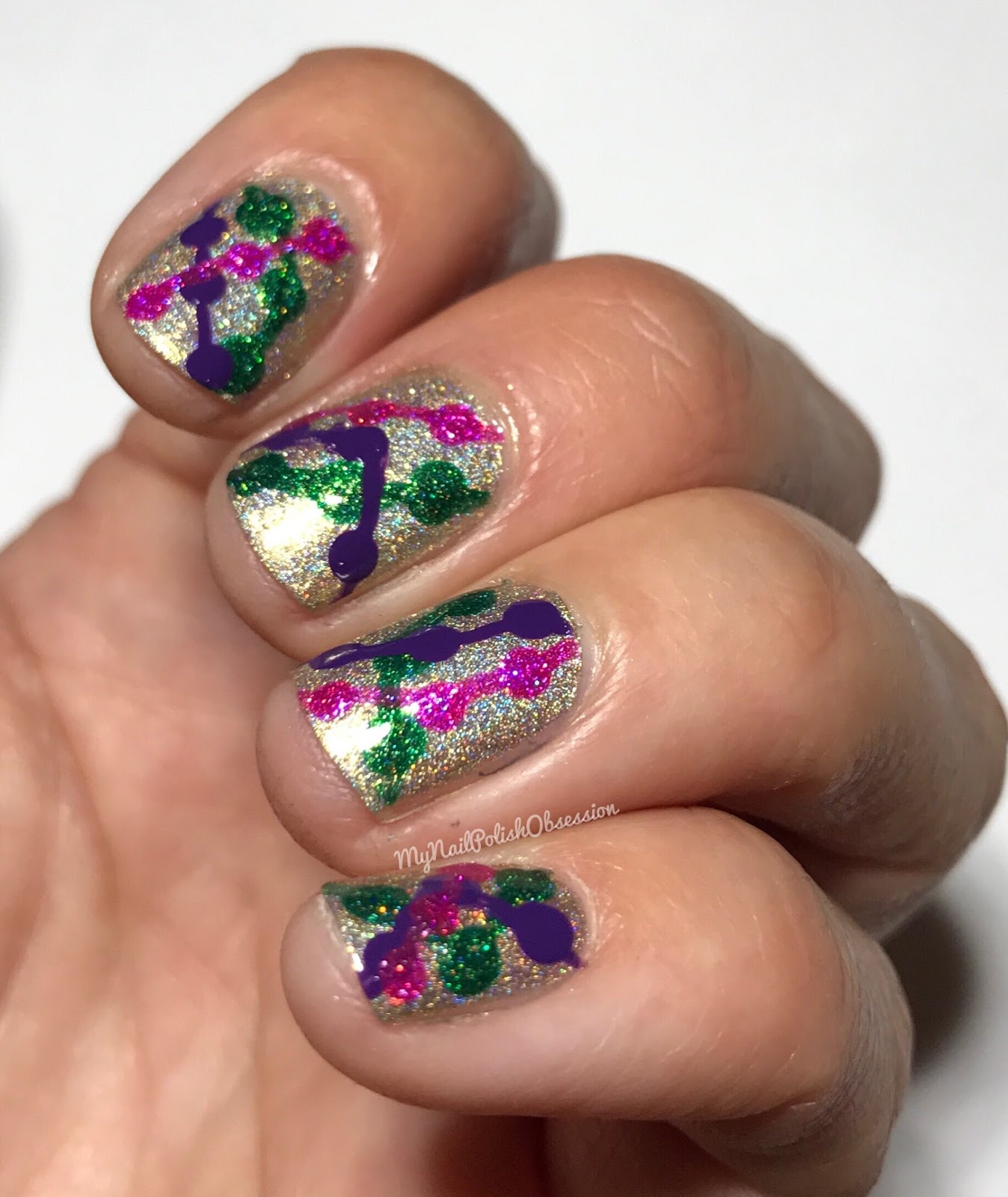 My Nail Polish Obsession Mardi Gras Bead Nail Art featuring Girly Bits