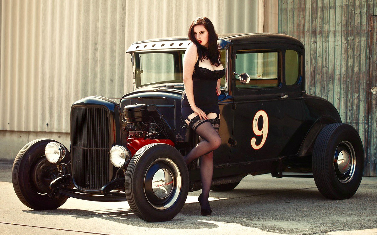 Katja Cintja and the Ford Model A: a Black Rod Coupe and a Model A Pickup.