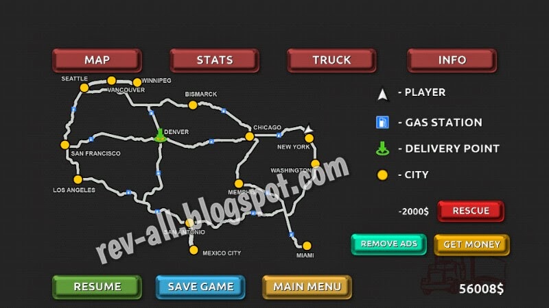 Peta perjalanan - Truck Simulator 3D, permainan simulasi mengendarai truk untuk android (rev-all.blogspot.com)