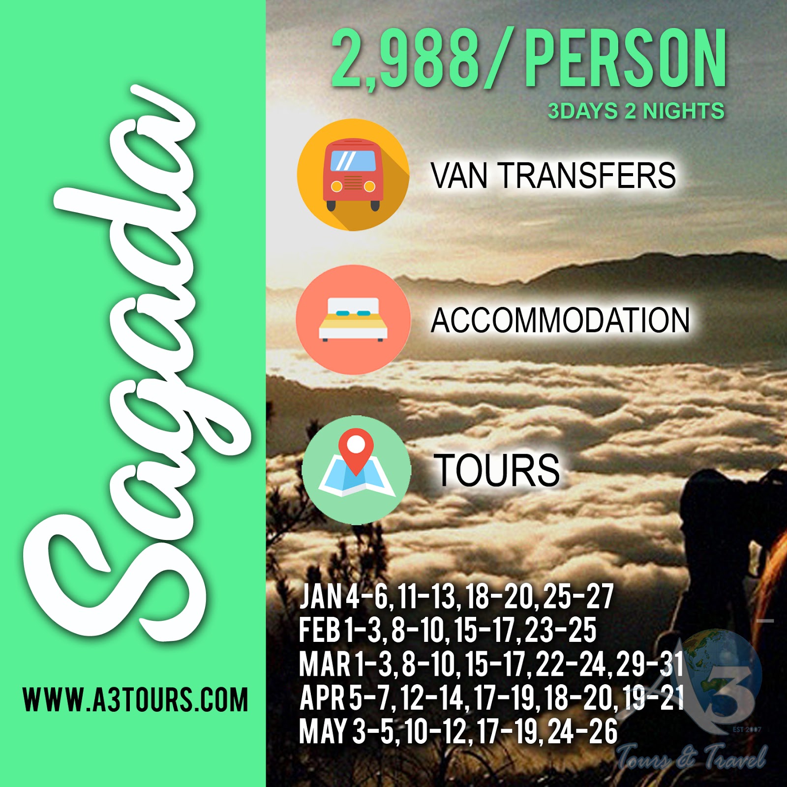 3D2N SagadaBanaueBaguio Tour Package A3 TOURS
