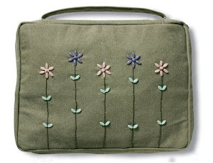 Beaded Flowers Canvas Book & Bible Cover (Olive Green)