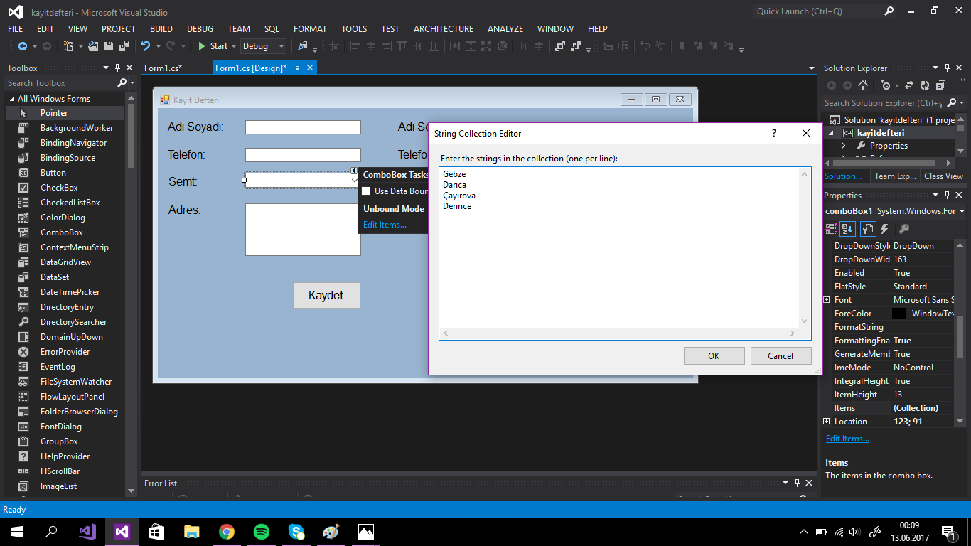 Edit items. Checkbox Visual Studio. Use data bound items Visual Studio. Visual Studio Windows forms события. Ошибка визуал студио.