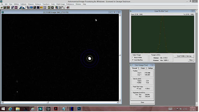 Screen Shot showing Star Image and Profile Tool Used for Neptune (Source: Palmia Observatory)