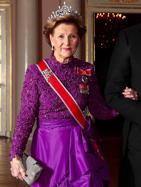 Queen Sonja in Queen Maud’s Pearl Tiara and Brooch, Princess Astrid is wearing Queen Alexandra’s Turquoise Circlet