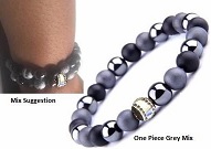 Unisex Natural Stone Grey Polished Hematite with 925 Stirling Silver Bead Bracelet (One Piece