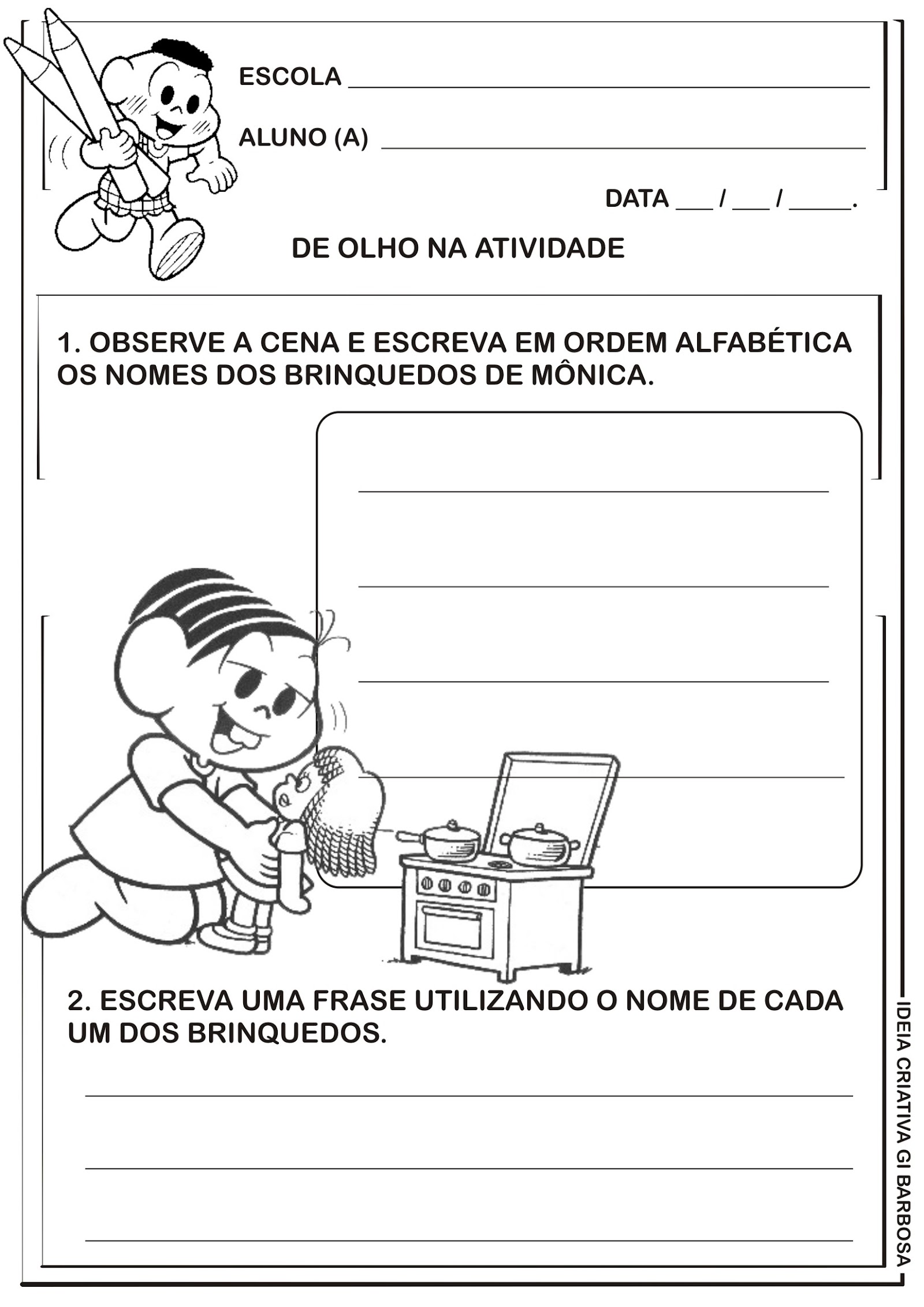 Atividade Avaliativa Educação Infantil Linguagem Com a Turma da Mônica, Ideia Criativa - Gi Barbo…