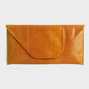 Hugssy 2013 Orange Tone Oversized Women Faux Snake Alligator Envelope Clutch Bag Evening Bag
