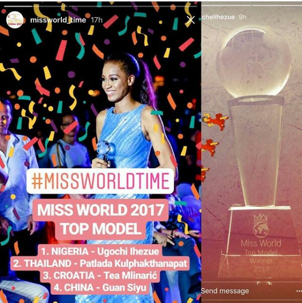 Wow! History made as Miss Nigeria wins Top Model at Miss World 2017; advances to top 40 (photos)