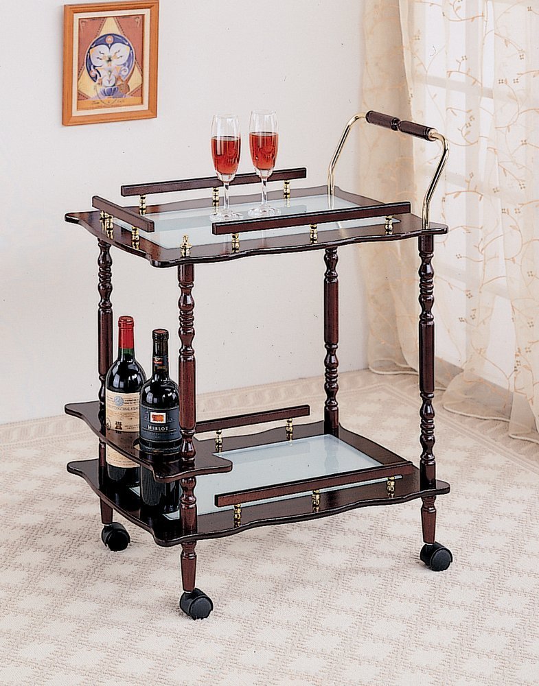 Tea Carts Beverage Trolleys With Wheels Vintage Antique Style Wood Tea Serving Carts With Wheels Cherry Rolling Beverage Trolley