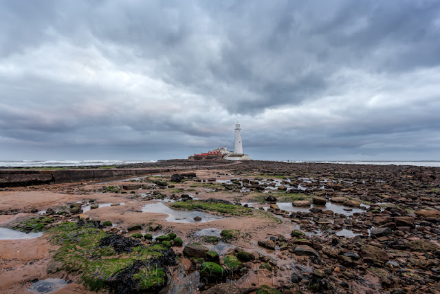 Stormy skies above St Mary's Island on the North East coast