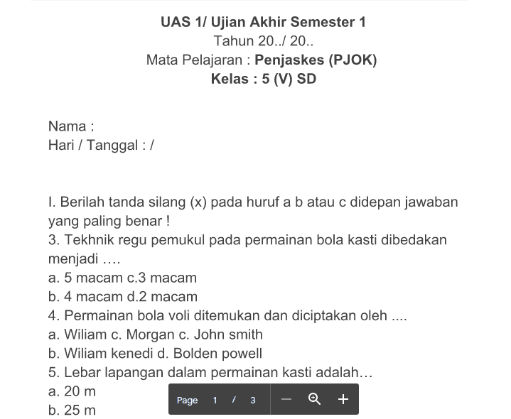 34++ Contoh soal pandidikan jasmani uas kls 3 sd ideas in 2021 