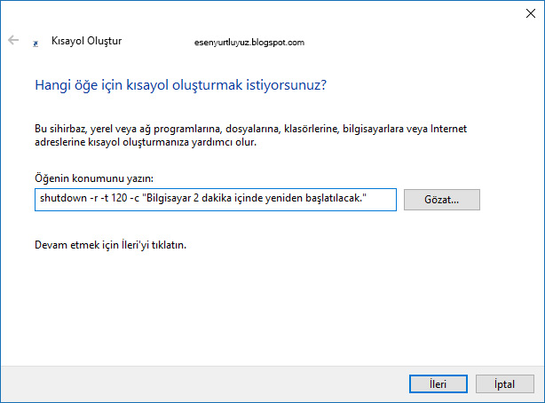 bilgisayari yeniden baslatma restart