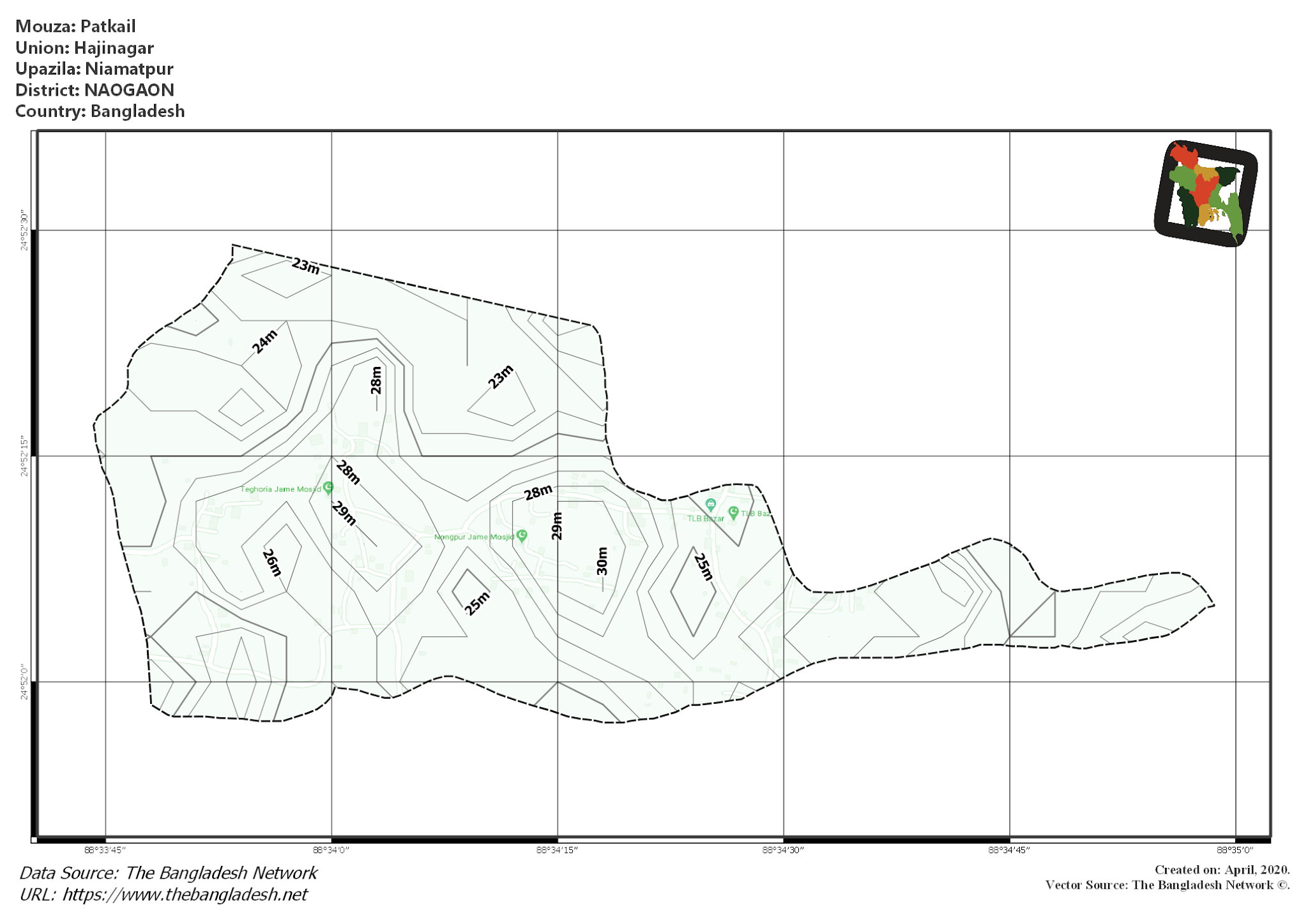 Map of Patkail Mouza of Niamatpur Upazila, NAOGAON, Bangladesh.