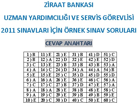 Ziraat bankasi servis görevlisi sınav soruları ve cevapları - Ders ve