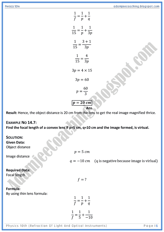 Adamjee Coaching Refraction of Light and Optical Instruments Solved