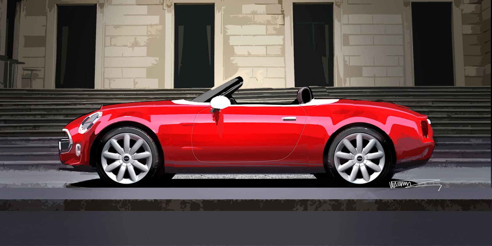 Mini Vision Superleggera side view artwork by Anders Warming