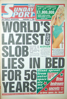 Front page of British tabloid newspaper The Sunday Sport from 4 Sept 1988