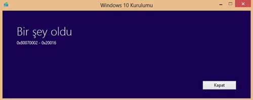 Windows 10 Yükseltme hatası