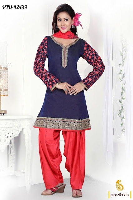 Blue red silk casual dress at pavitraa.in