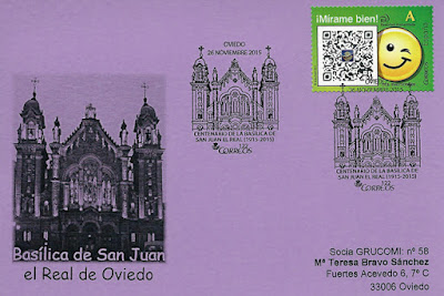 Tarjeta del matasellos del Centenario de la Basílica de San Juan de Oviedo